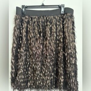 Black Gold Metallic Tiered Layered Fringe Formal Cocktail Salsa Flapper Skirt XL